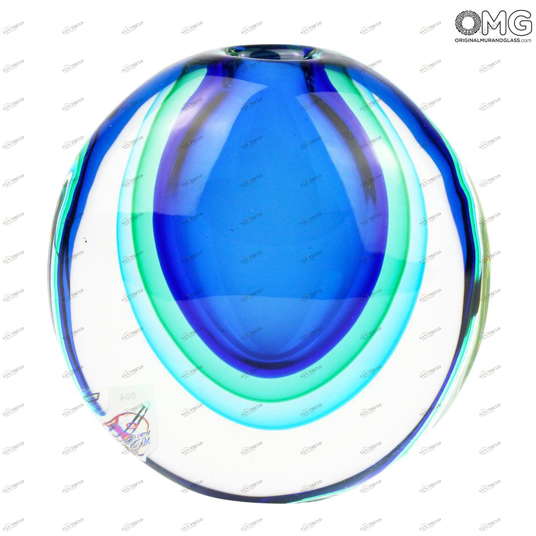 3288 ORIGINALMURANOGLASS Ваза Egg - лазурная - соммерсо - Original Murano Glass OMG 19 см 