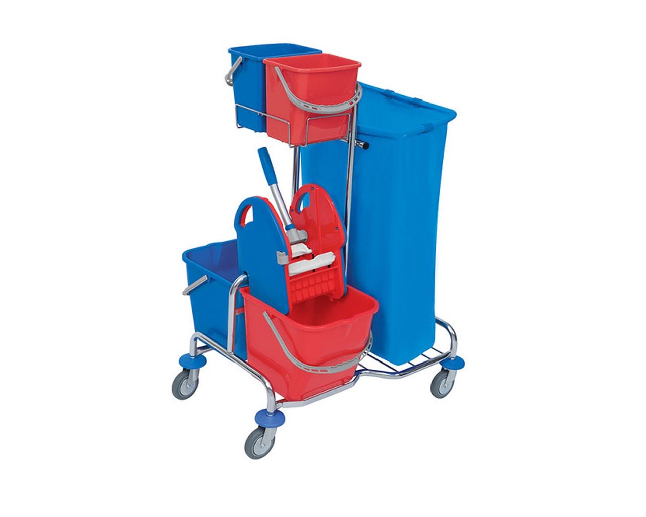 SW004 Сервисная тележка, хромированная, 2 ведра по 20 л, мешок 120, пресс для швабры, SER-0005 Merida 