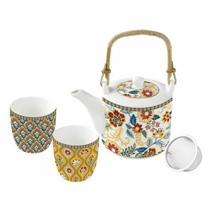 Чайник фарфоровый с ситечком с 2 чашками разноцветные "Пейсли" EASY LIFE COFFEEMANIA & ATMOSPHERE 00-3947020 Желтый;синий;разноцветный