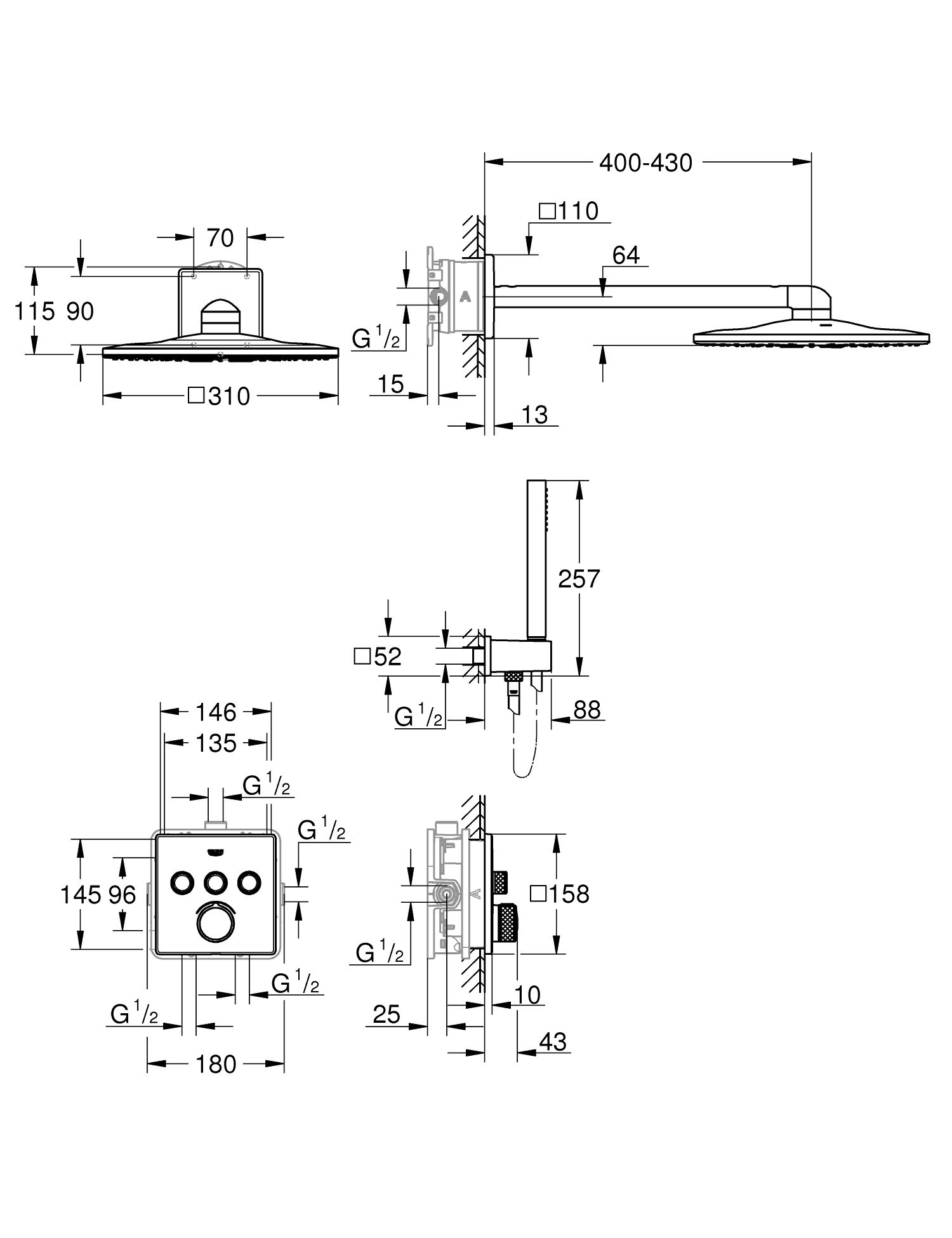 Термостатический набор для душа с ручным душем Grohe SmartControl ARCH-00095600 - Вид №2
