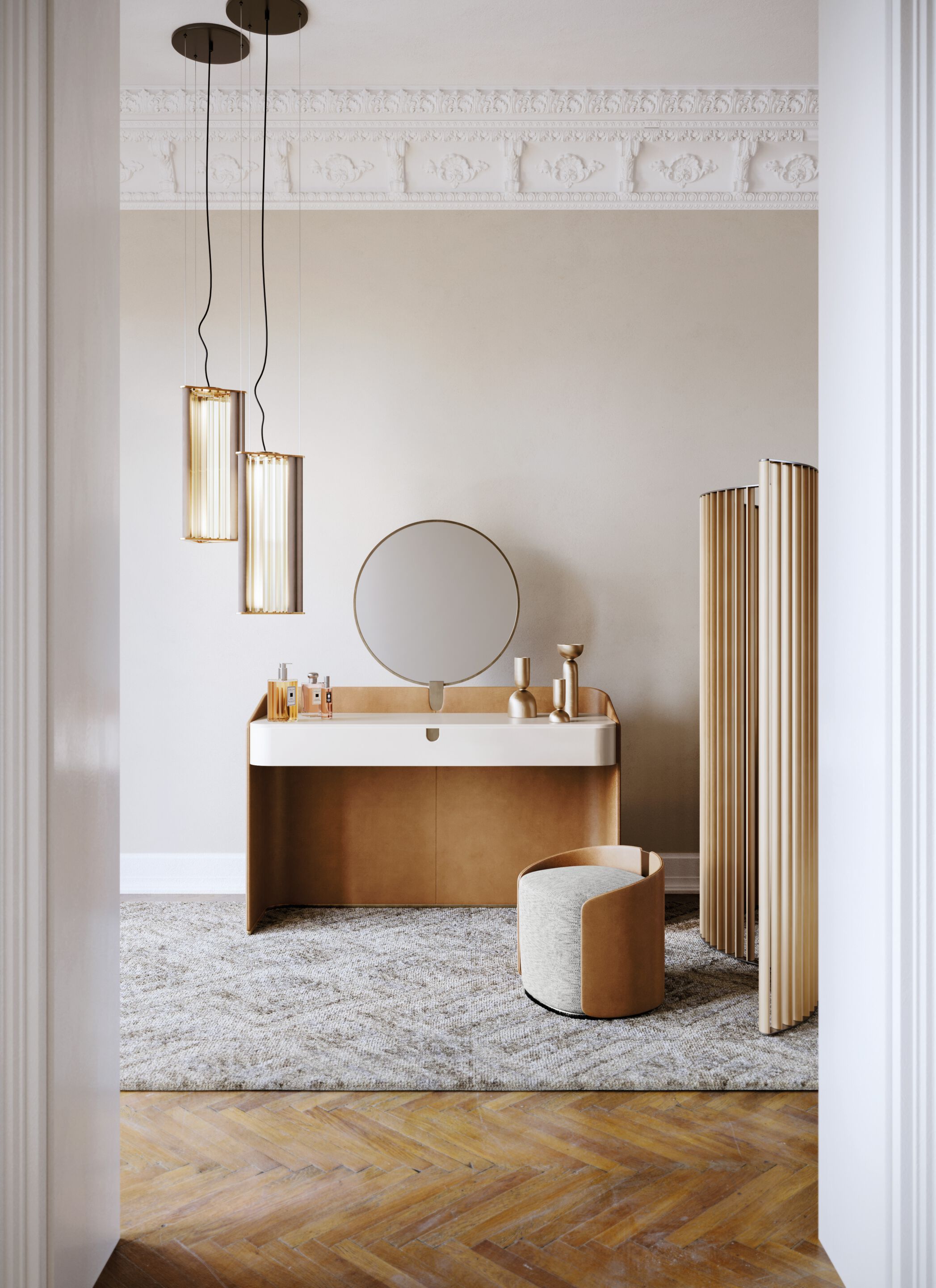 Кожа и ткань круглый мягкий пуф Capital Collection Люкс ARCH-00140061 - Вид №1