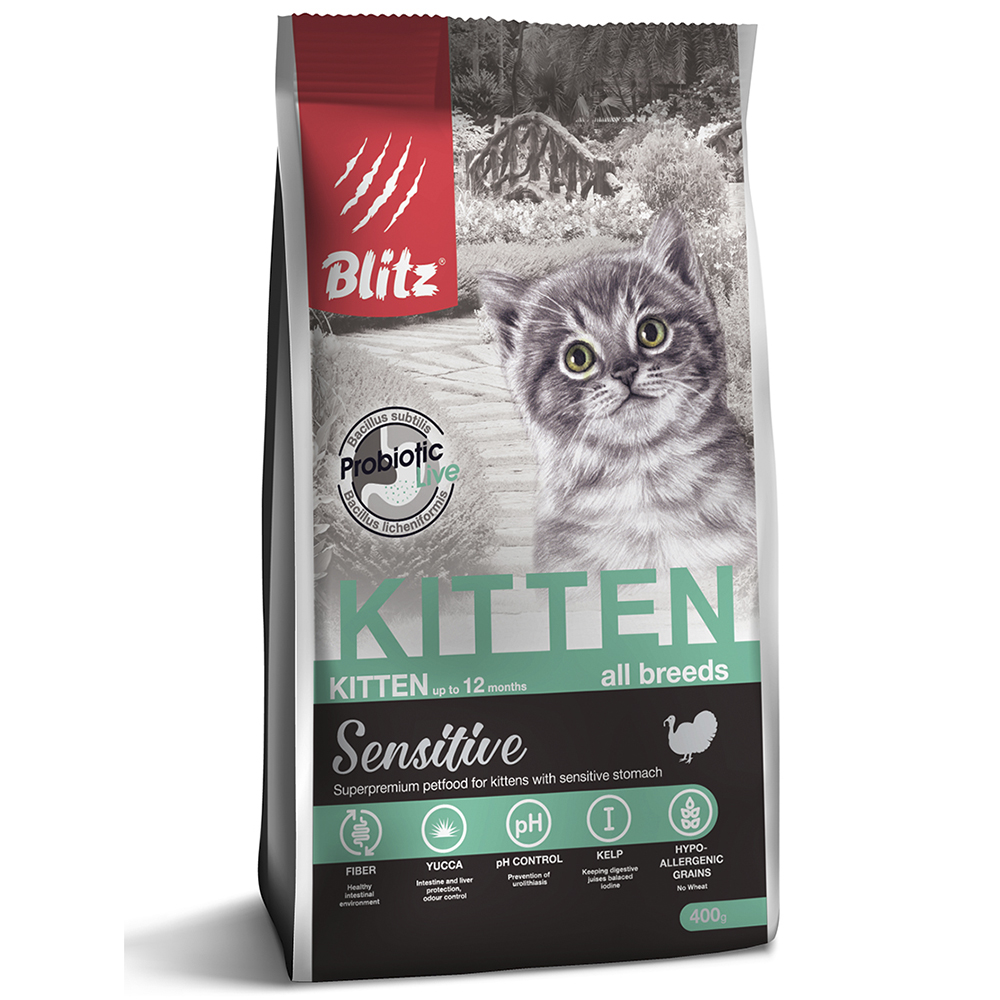 ПР0055572 Корм для котят Sensitive индейка сух. 400г Blitz 