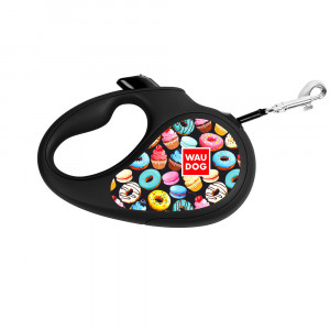 ПР0054724 Поводок-рулетка Waudog с рисунком "Пончики", размер L до 50кг, 5м черная COLLAR