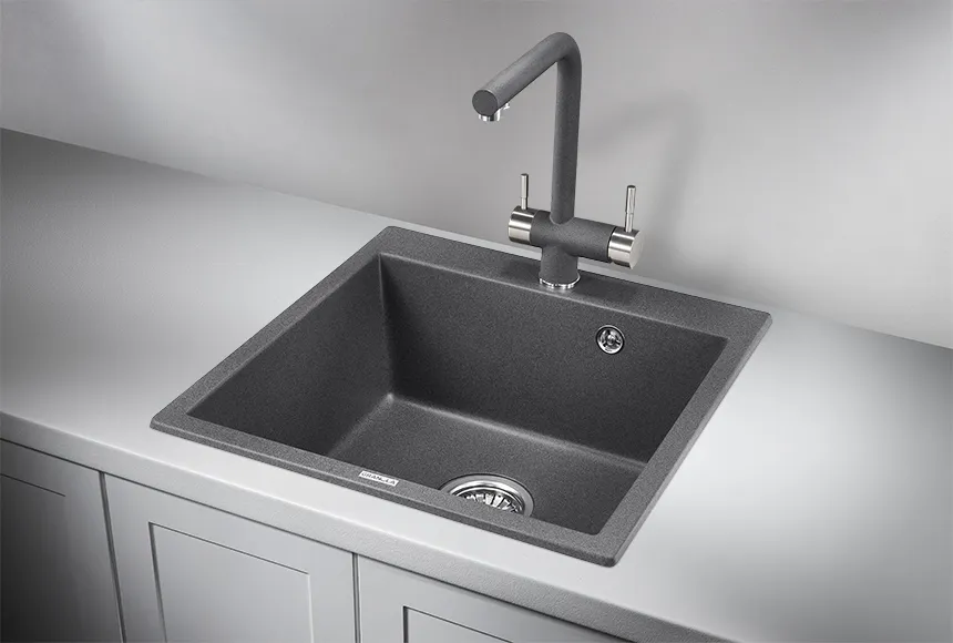 5102, ГРАФИТ (ЧЁРНО-СЕРЫЙ), кухонная мойка, кварц GRANULA 5102-ST107