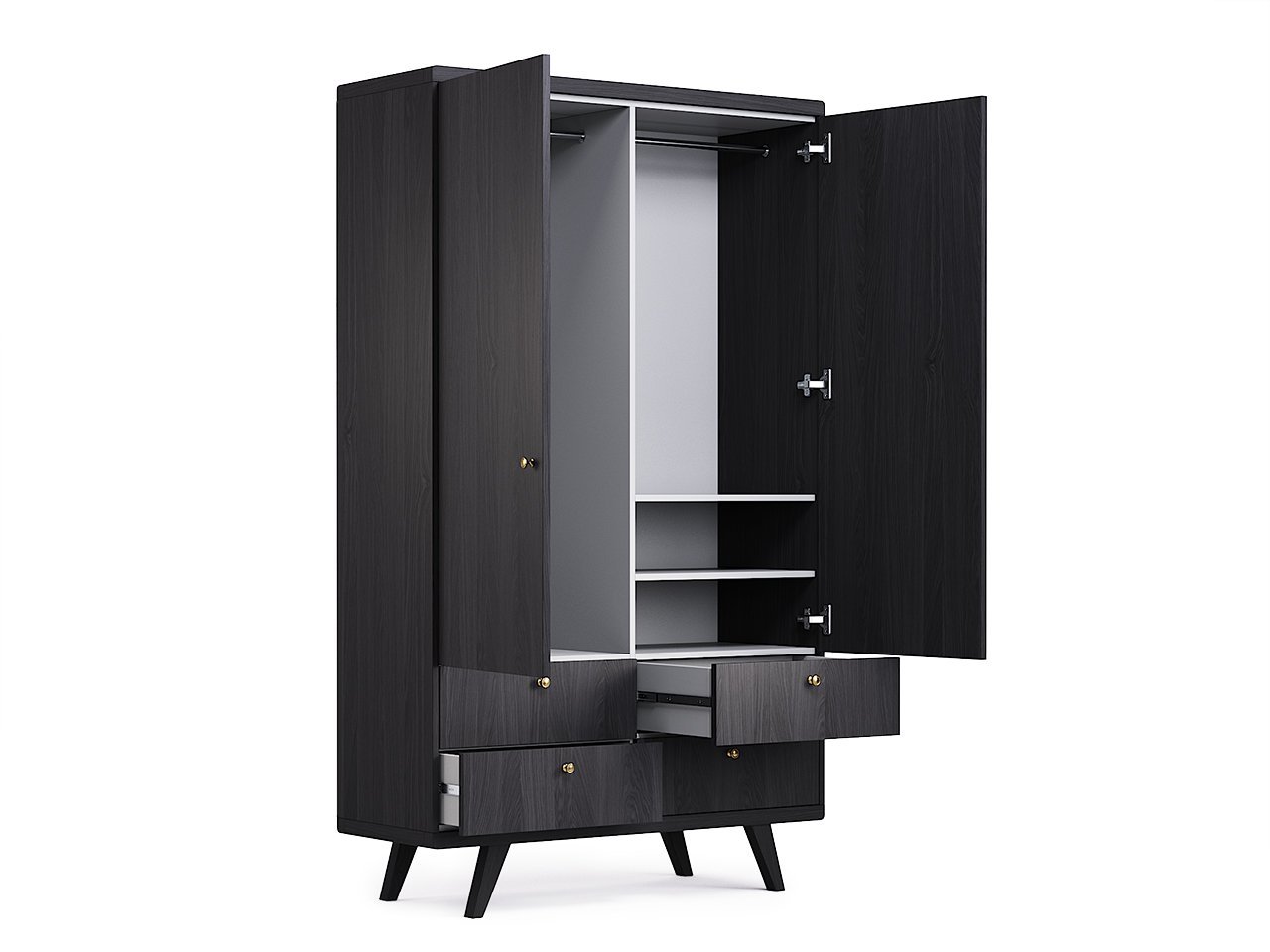 Шкаф распашной двухдверный с ящиками черный Thimon №2 THE IDEA  210436 Черный  - Вид №2