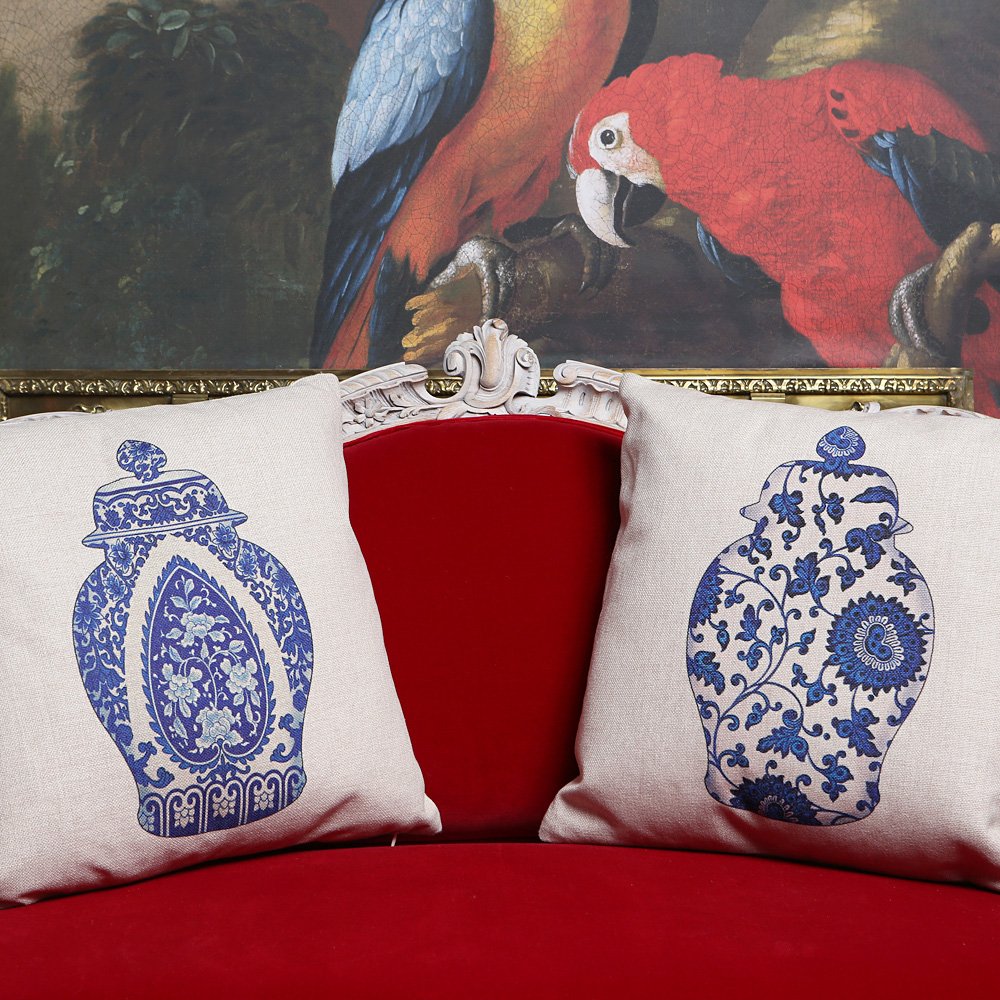 Декоративная подушка 45х45 см бело-синяя "Антик Блю" "Китайская ваза 2" BYOBJECT РИСУНОК 00-3873548 Белый;синий Object Desire  - Вид №2