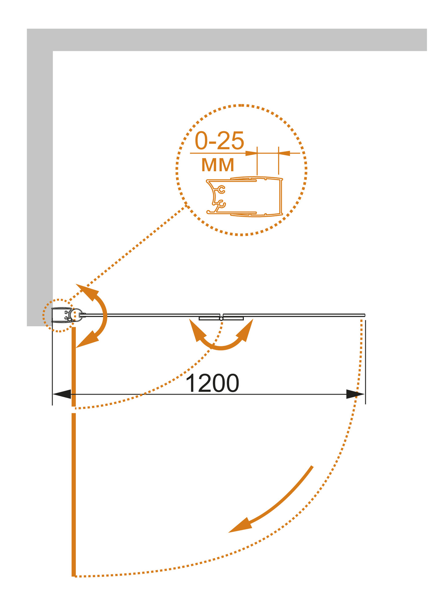 ECO-O-V-21-120/140-P-Cr-L Душевое ограждения на борт вынны Cezares Китай - Вид №2
