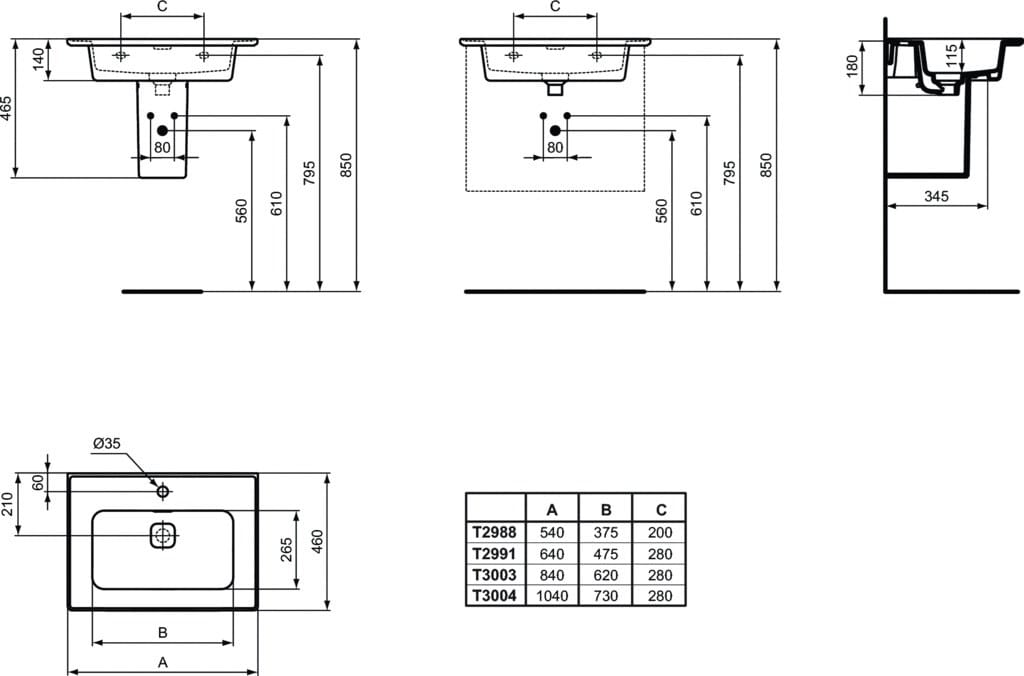 Прямоугольная подвесная раковина с переливом Ideal Standard Strada II ARCH-00075729 - Вид №2