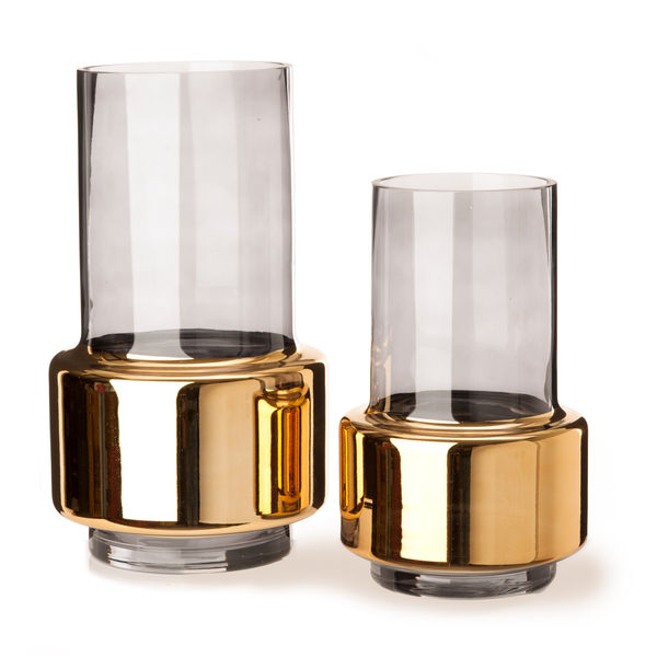 GWPP0054 Ваза из дымчатого стекла с золотым основанием ijlbrown  - Вид №1