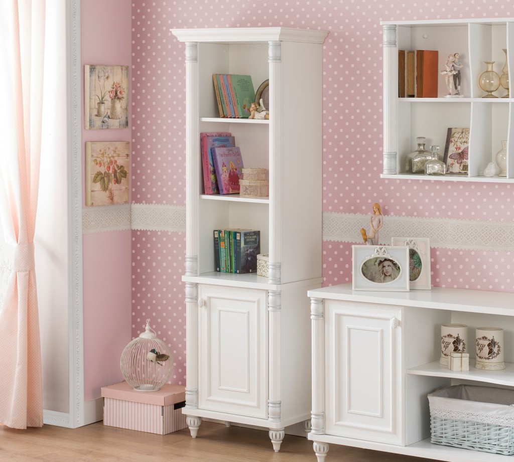 Стеллаж для книг белый узкий с дверцей Romantic CILEK ROMANTIC 00-3832375 Белый Santreyd - Вид №1