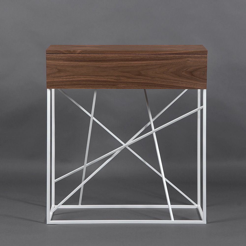 Консоль белая узкая с деревянной столешницей Wilson line box INTELLIGENT DESIGN  261072 Коричневый;хром  - Вид №1