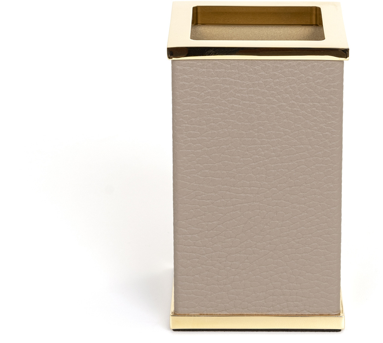 Квадратный держатель для зубных щеток Olimpia - 6,5X6,5XH11 см / металл-отделка_золото / зерненая кожа_кремовый