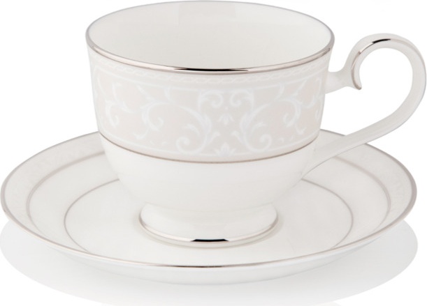 10665428 Noritake Набор из 6 чашек чайных с блюдцами Noritake "Монтвейл, платиновый кант" 200мл Фарфор костяной 