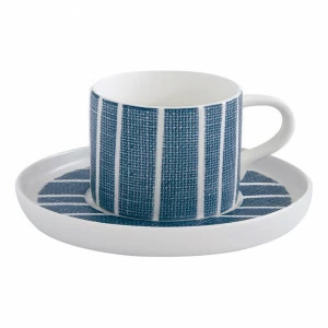 Чашка фарфоровая с блюдцем синяя с белыми полосками "Бриз" EASY LIFE БРИЗ 00-3947047 Белый;синий