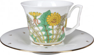 10599305 Императорский фарфоровый завод Чашка чайная с блюдцем "Солнечный букет" "Юлия" Фарфор костяной