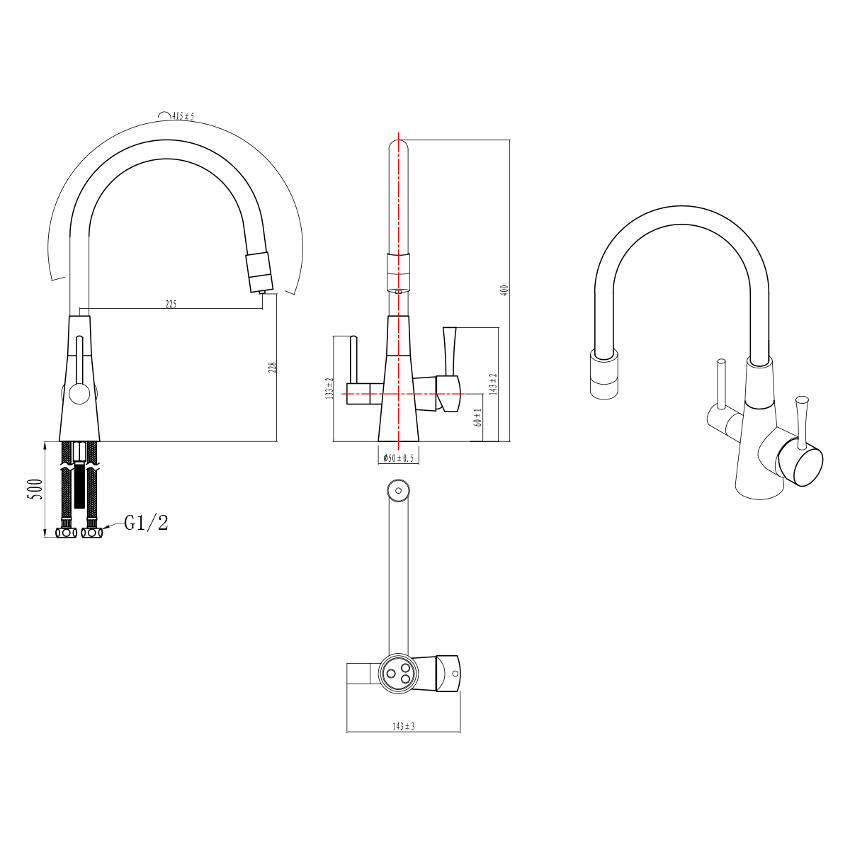 LM3075C-Red Смеситель Comfort для кухни с подключением к фильтру с питьевой водой LEMARK COMFORT - Вид №1