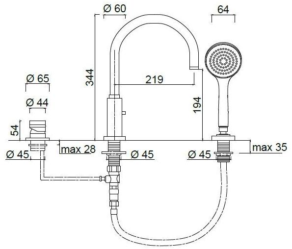 Rubinetteria Giulini Комплект для ванны на 3 отверстия с переключателем Myring Fmr0065bd - Вид №1