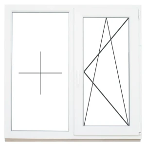 Окно ПВХ двустворчатое 144x145 см глухое/поворотно-откидное правое