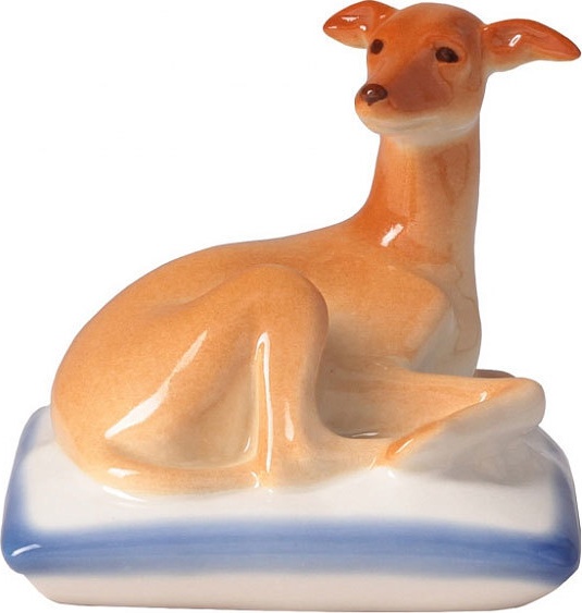 10585011 Императорский фарфоровый завод Скульптура "Левретка на подушке Лилли" Фарфор твердый 