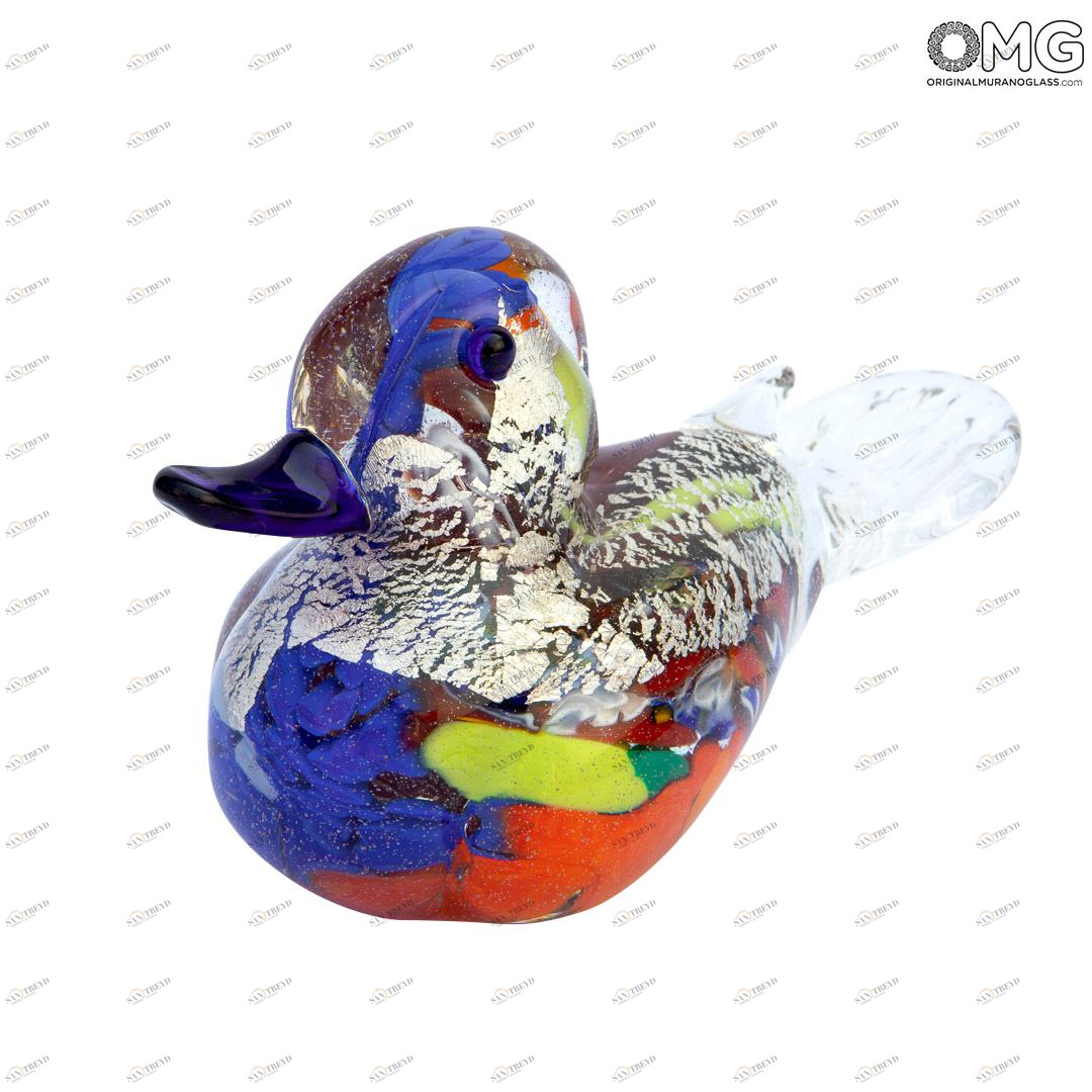 3381 ORIGINALMURANOGLASS Фигурка Утка - серебро - муранское стекло OMG 16 см 