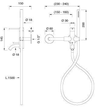 Ceadesign Настенный внешний смеситель для ванны с ручным душем Gastone Gas 30 - Вид №1