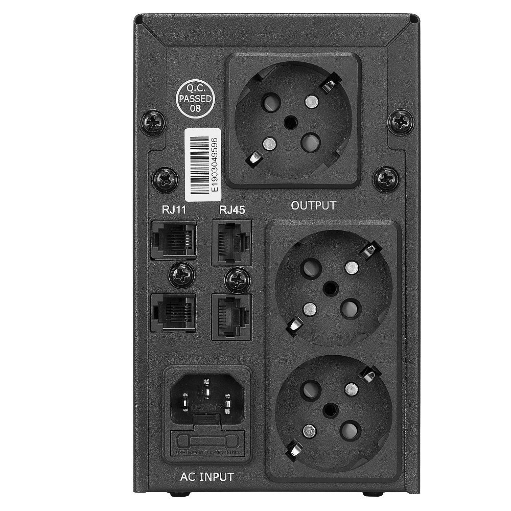 CMU-SP650 EURO Ups 650va/360w, металл, 1x12v/7ah, розетки 3*euro, трансформатор avr 140-290v, съёмный кабель 1.5 м, фильтр телефонной и ethernet линии rj-11 и rj-45, защита батареи, от перегрузки, от кз Crown Santreyd  - Вид №1