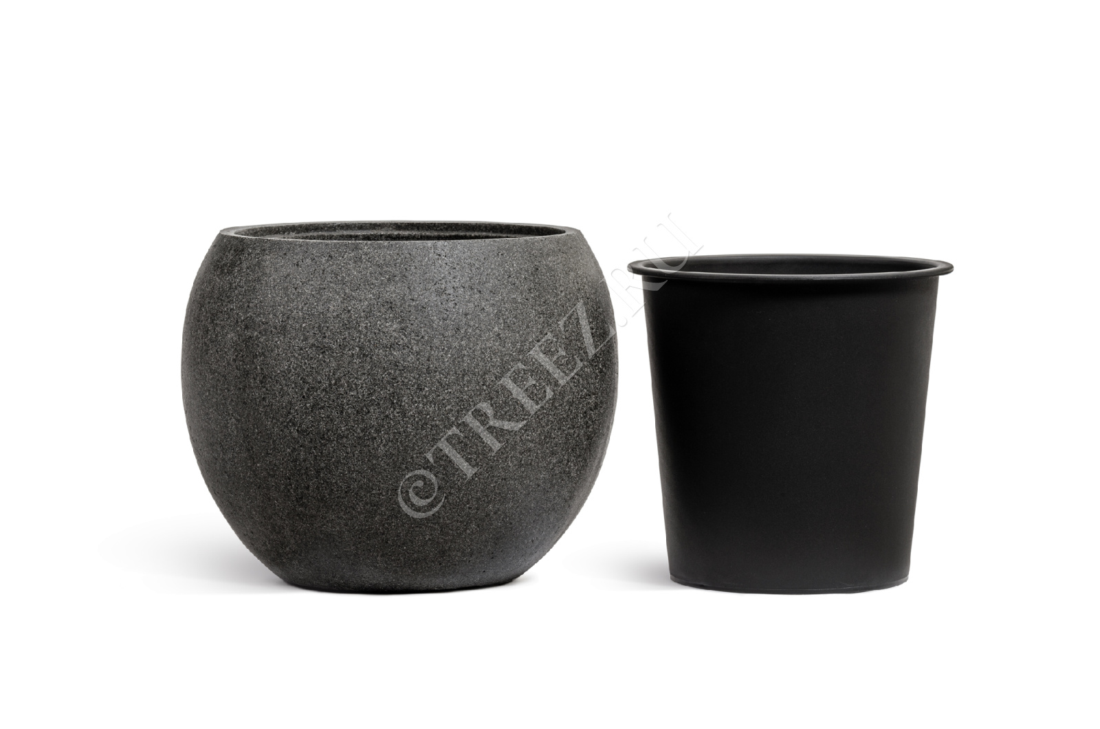 41.3319-01-025-GR-60 Кашпо  Effectory - серия Stone - Большая полусфера - Тёмно-серый камень Цветочная коллекция  - Вид №5