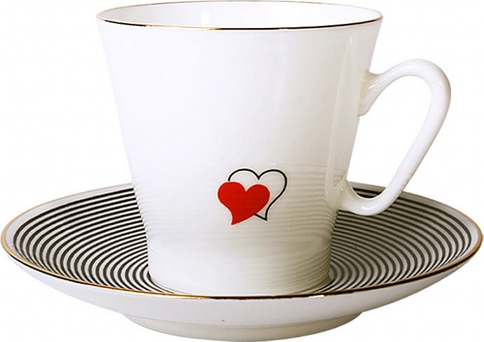 10547102 Императорский фарфоровый завод Чашка с блюдцем "Сердечки 1" "Чёрный кофе" Фарфор костяной 