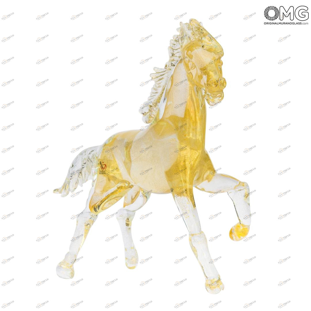 2285 ORIGINALMURANOGLASS Скульптура Золотая лошадь из муранского стекла 30 см 