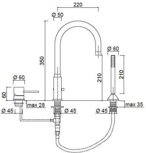 Rubinetteria Giulini Комплект ванны с переключателем и ручным душем Futuro F6565bd - Вид №1
