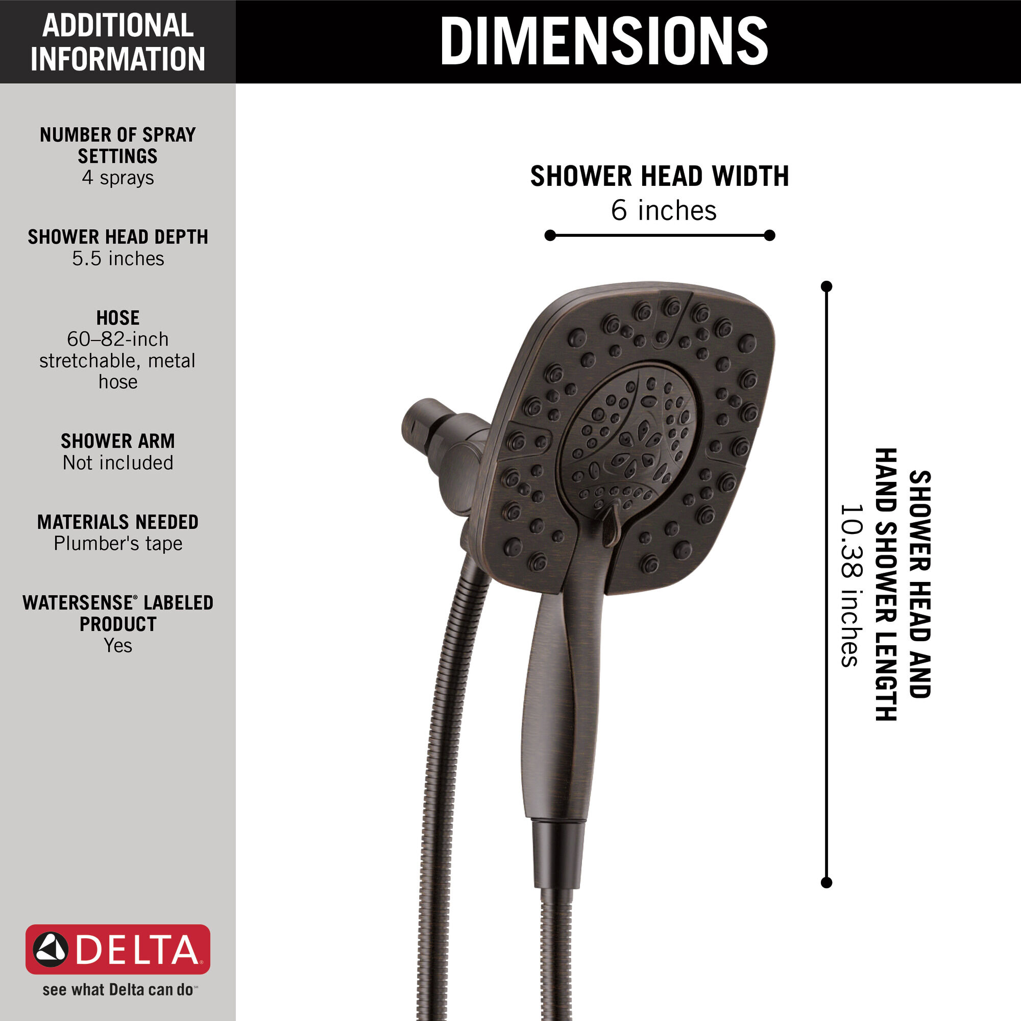 58498-RB In2ition HSSH 1,75 галлона в минуту, 4 настройки Delta Faucet Universal Showering Венецианская бронза  - Вид №8