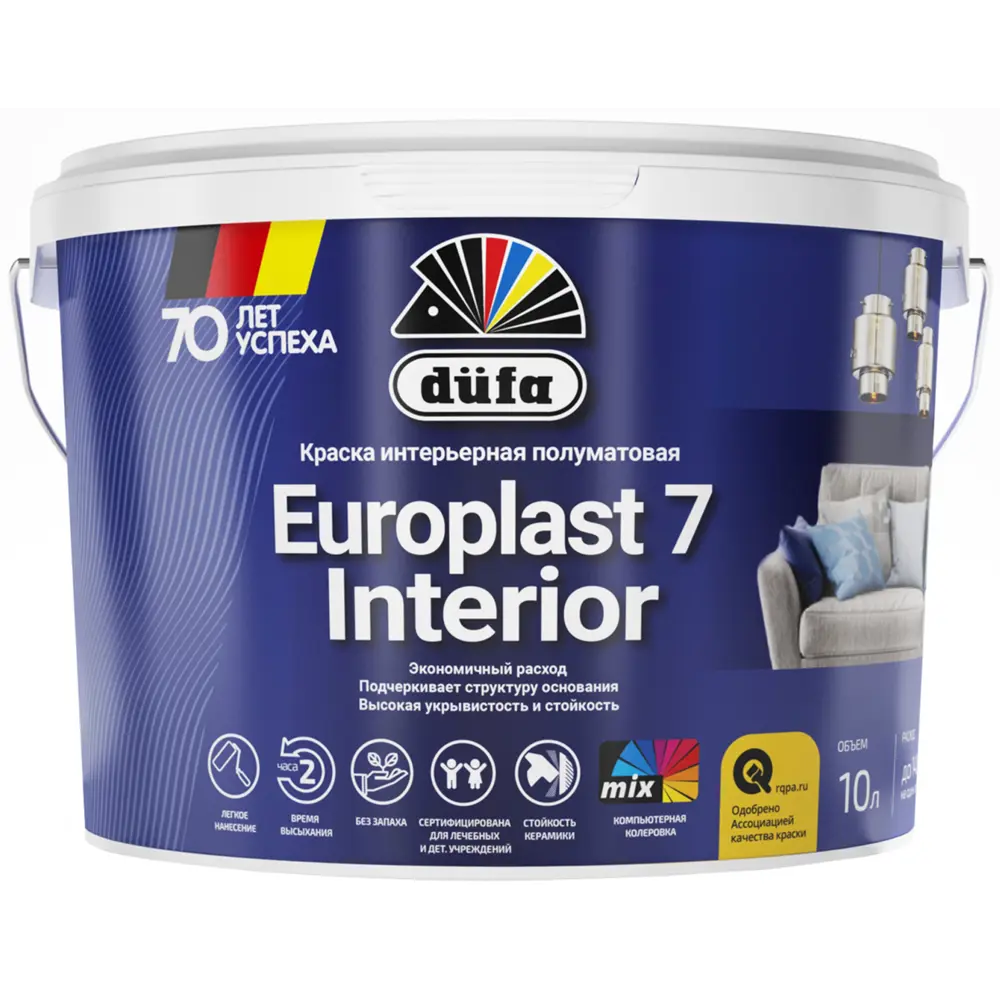 Краска для стен и потолков Dufa «Europlast 7 Interior» цвет белый 10 л 82108522 STLM-2114331 