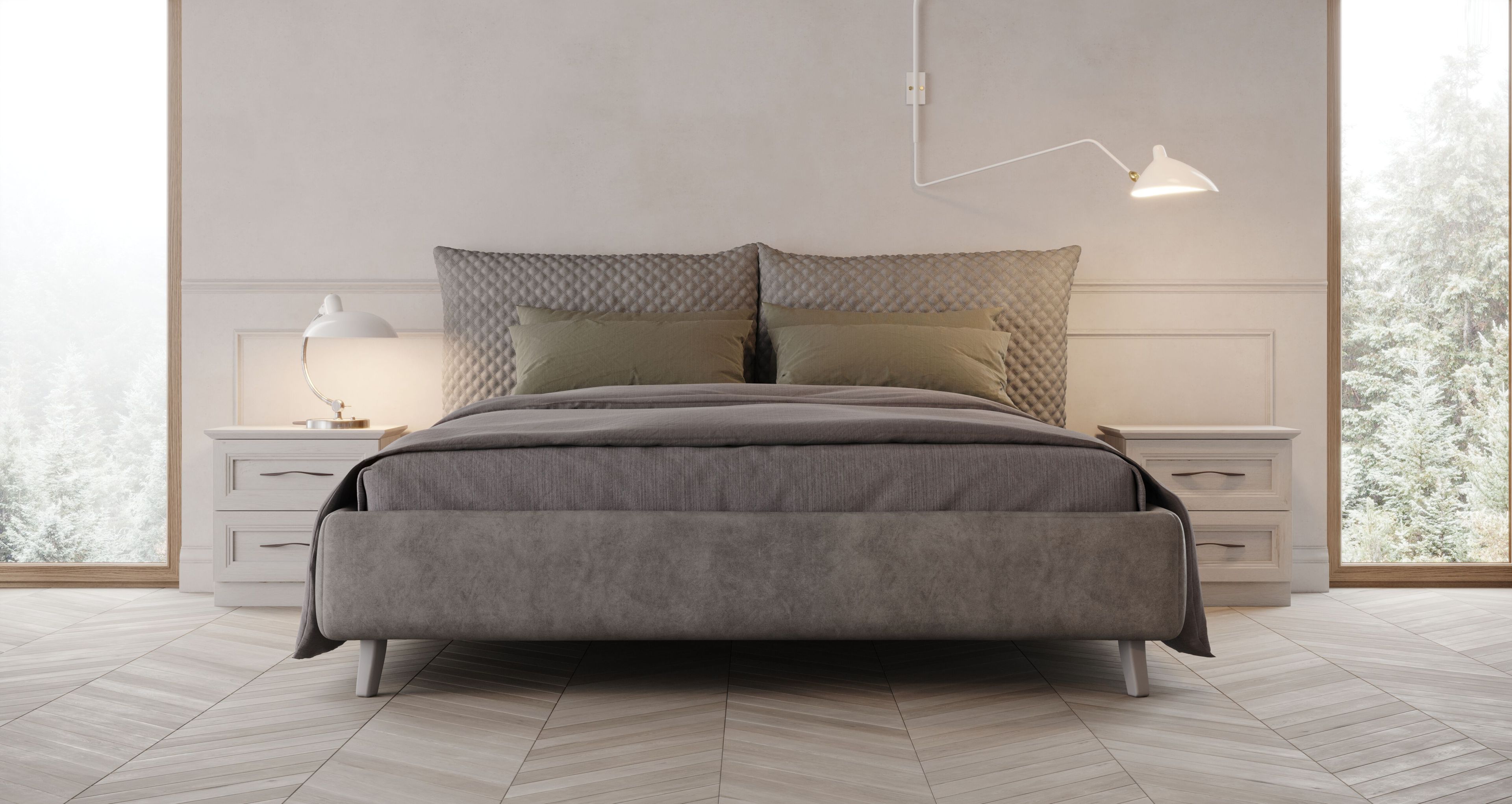 Кожаная двуспальная кровать с мягким изголовьем Giessegi RUSSEL ARCH-00061490 - Вид №1