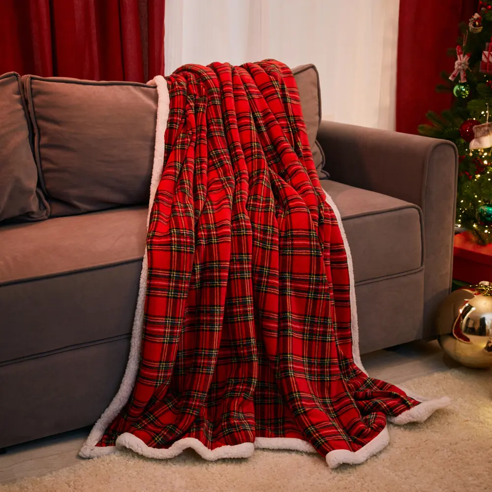 Плед Клетка 180x200 см шерпа цвет красный СТОЛИЦА ТЕКСТИЛЯ Новый год STLM-2101591