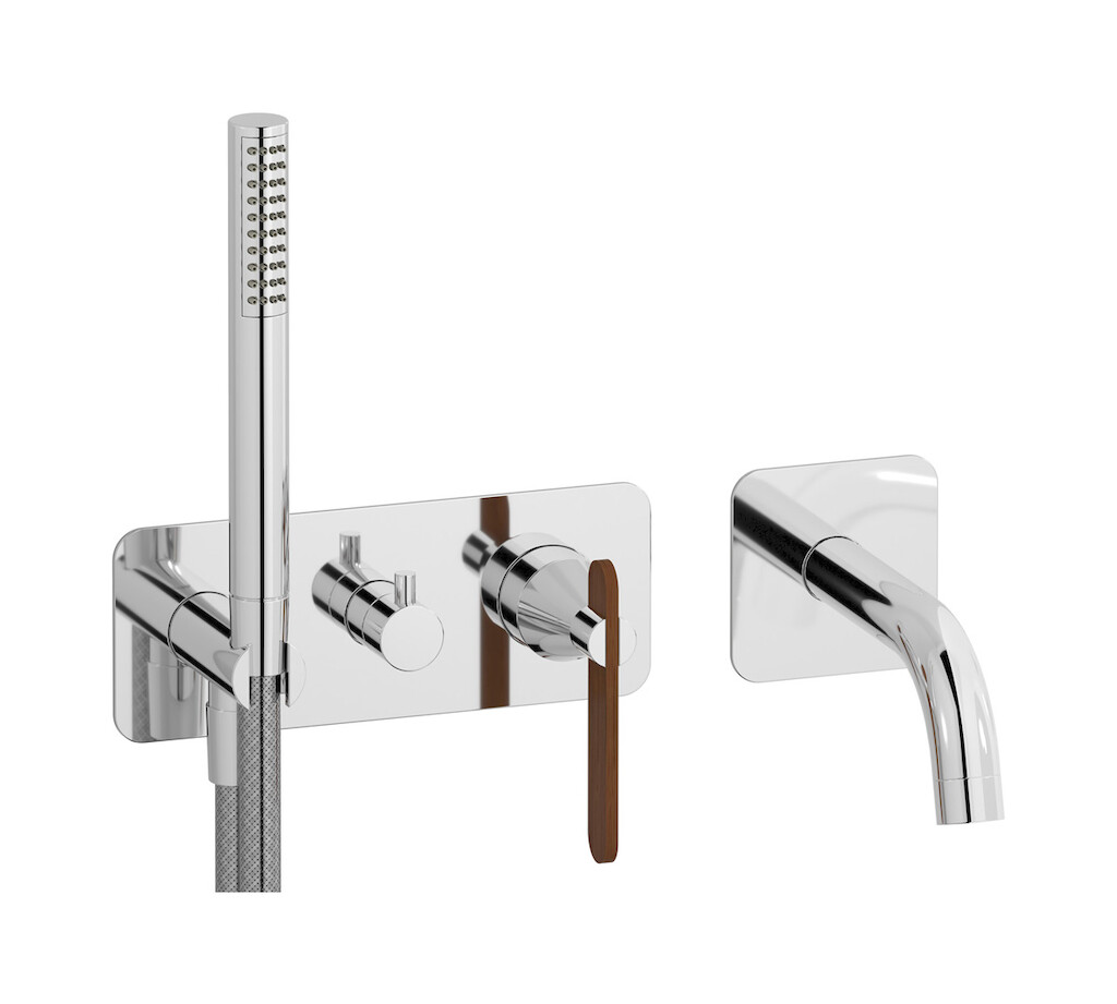 Настенный смеситель для ванной на дивертером и душевым гарнитуром. WE ARE IB oh206sr Chrome Soho