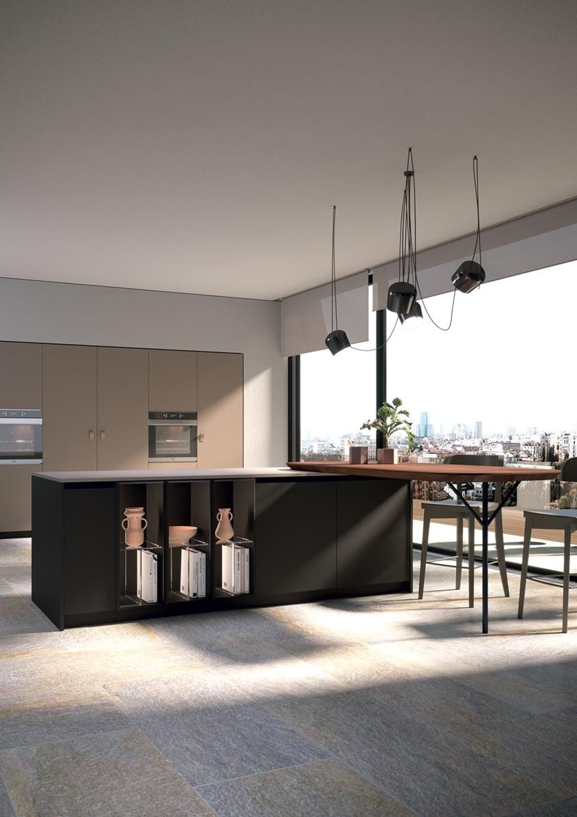 Febal Casa Лаковая кухня с островом с ручками sun-id-1460014 - Вид №2