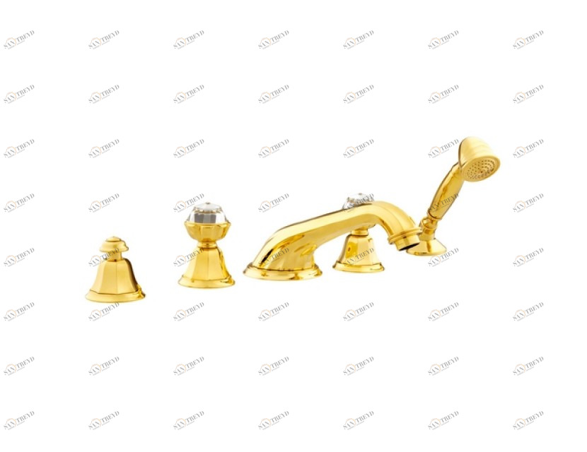 038216.A00.00 Набор для ванны с пятью отверстиями и кристаллами сваровски Золото 24К Mestre Indica