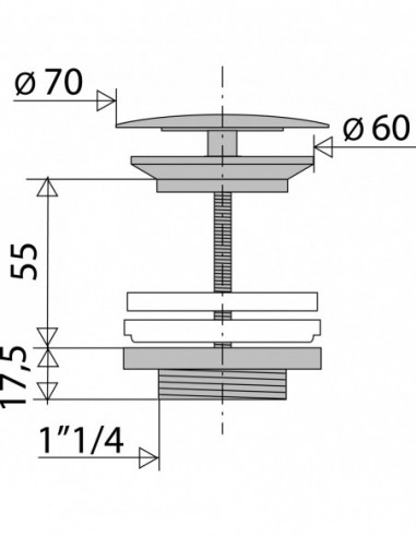 120000 000 00  Дизайнерский слив для умывальника, без протока, Д. 70 мм, зажим 9/55 мм Valentin Хром  - Вид №2