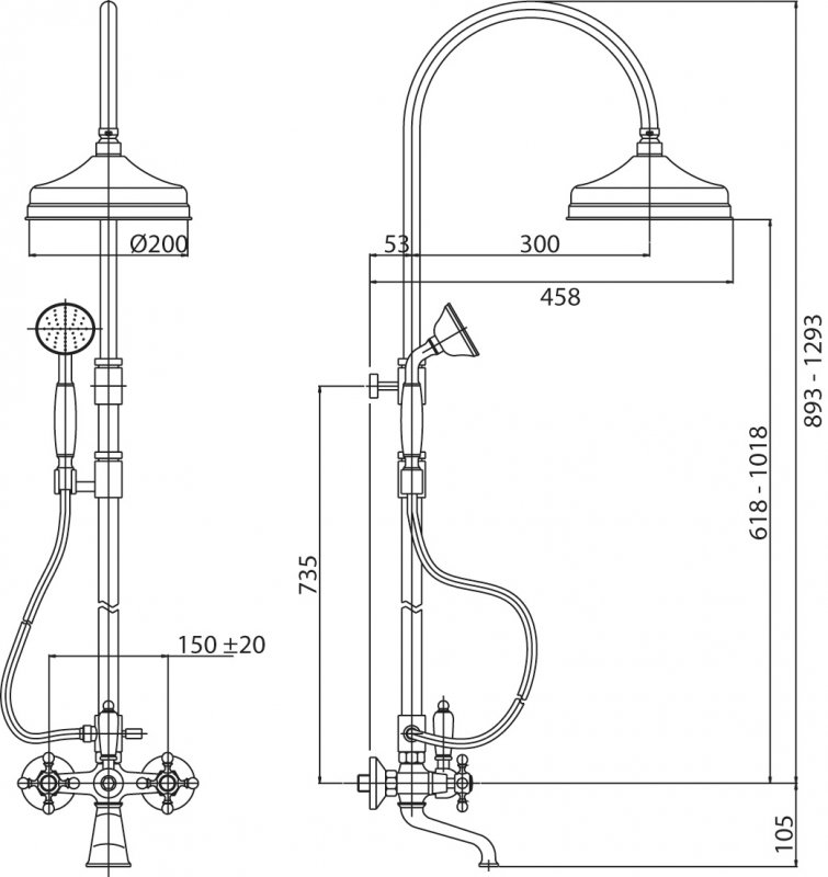 Душевая стойка со смесителем, с изливом, верхним и ручным душем CEZARES LORD-CVD-02-M - Вид №1