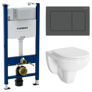 Комплект инсталляции Geberit Alpha с ободковым унитазом Damixa Jupiter клавиша Geberit Alpha черная 89445360 STLM-2194948