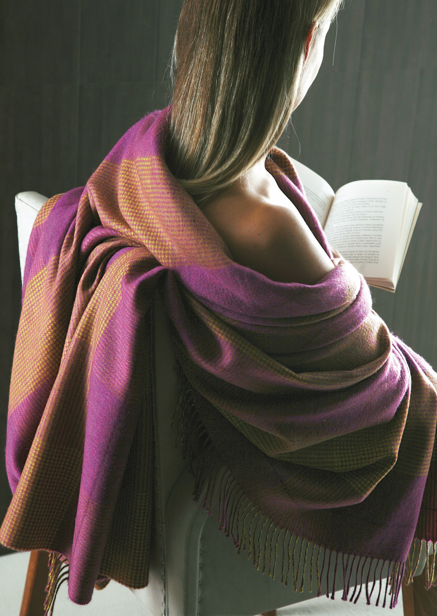 2NPL4_CY плед TARTAN CYCLAMEN 130/180 шерсть меринос Blanc des Vosges Santreyd 