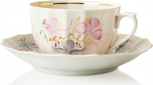 10621585 Промыслы Вербилок Чайная пара "Кузнецовская" "Весенний Версаль" Фарфор, Керамика