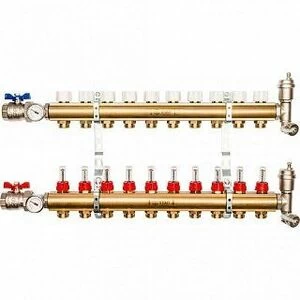 Коллектор из латуни на 10 вых. с расходомерами STOUT