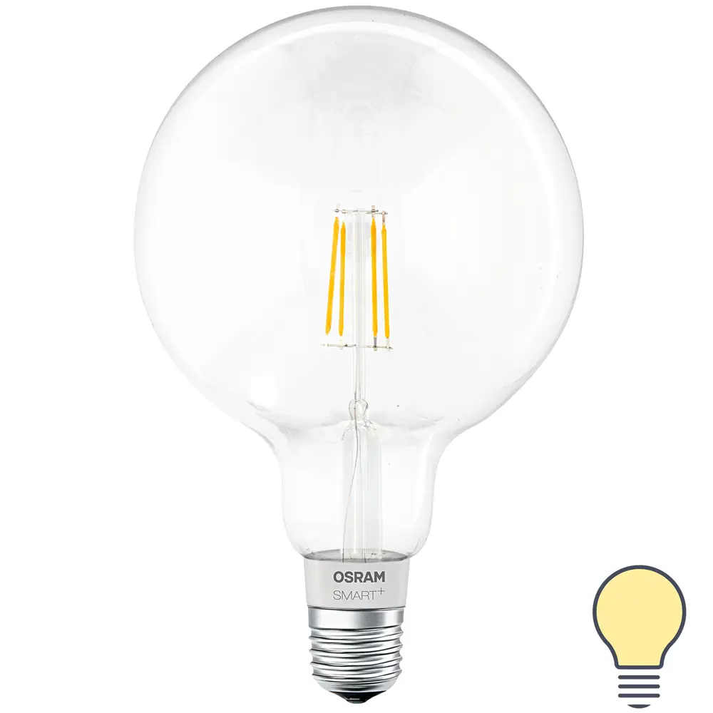 Лампа умная светодиодная Osram Smart Plus E27 220-240 В 5.5 Вт шар большой прозрачная 650 лм, теплый белый свет LEDVANCE STLM-2142052