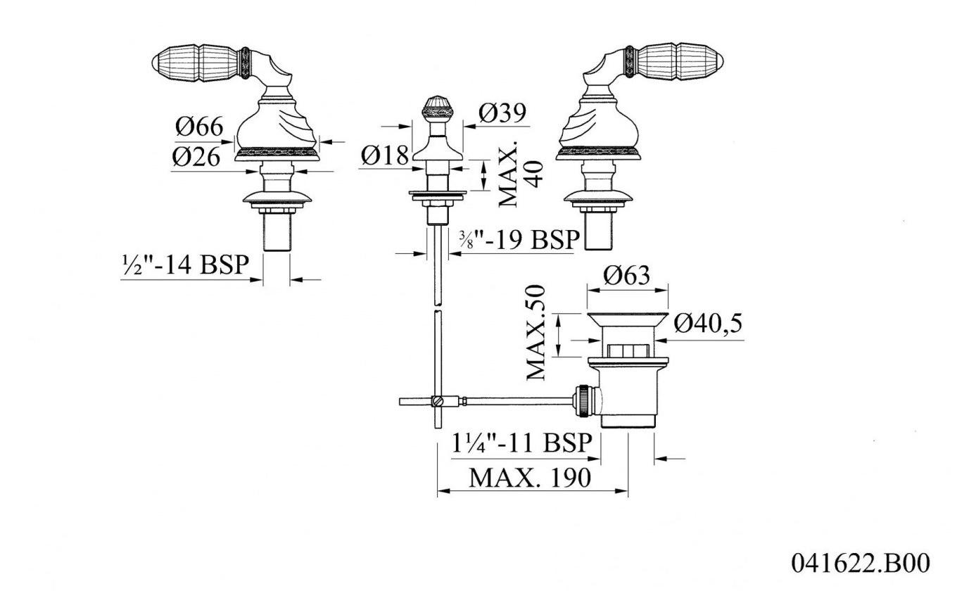 Bronces Mestre Смеситель для биде на 3 отверстия с кристаллами swarovski® Austral sun-id-1428911 - Вид №1