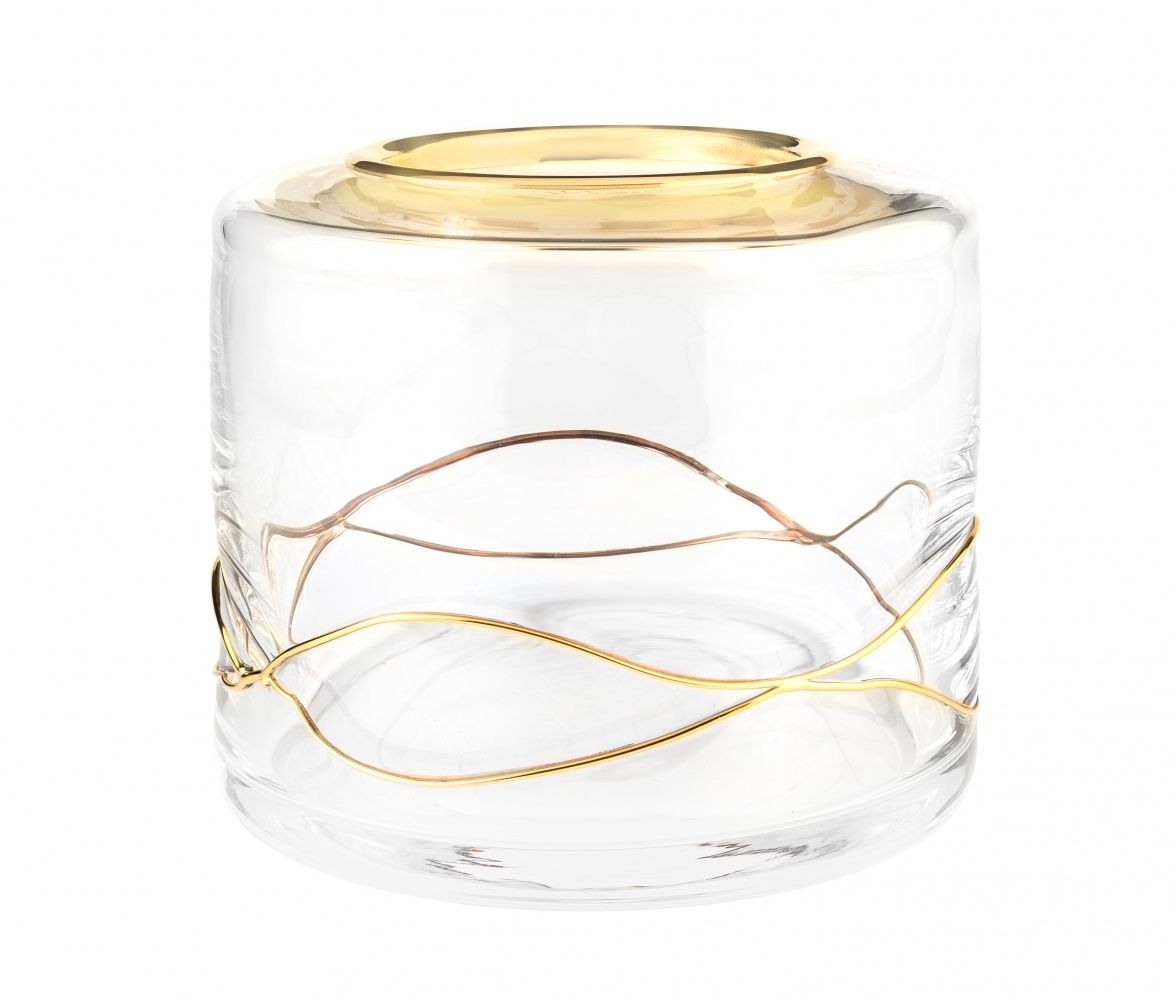 6624/GO Surya Crystal Stream, круглая емкость для гигиенических принадлежностей, цвет золото 