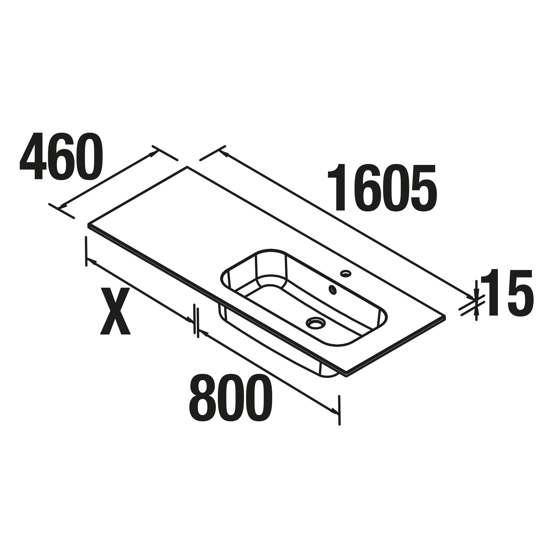 24333 SALGAR Раковина SOFIA 1605 Тумба слева MINERALMARMO 1605 x 15 x 460 мм - Вид №1