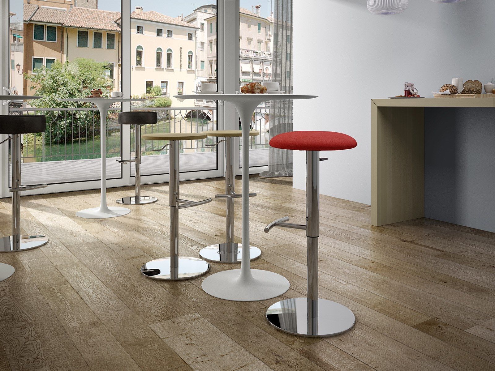 Поворотный высокий стул из многослойной и хромированной стали Leyform точка ARCH-00097288 - Вид №2