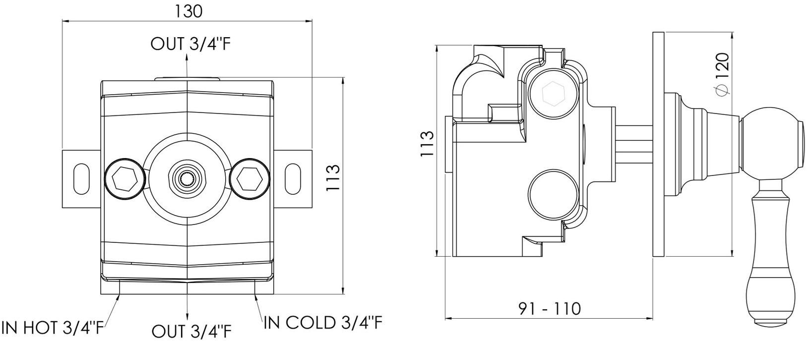 rvb Термостатический смеситель для душа на одно отверстие Flamant butler 1950.11.74-wo - Вид №1