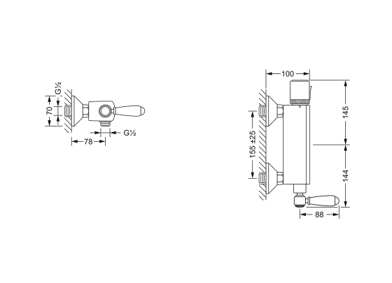 Термостатический смеситель ½", настенный монтаж JOERGER Delphi 109.20.255.000 - Вид №1